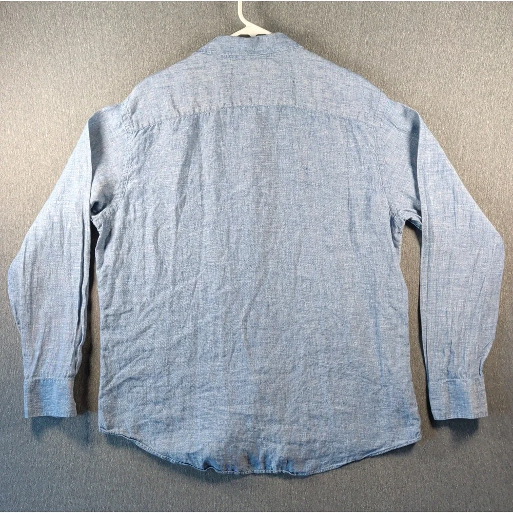 Y2K Linen Chambray Shirt Banana Republic Soft Wash Mens L Blue Casual Button LS